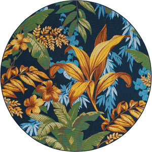 Multicolor 7' 1 x 7' 1 Outdoor Botanical Round Area Rug Weather Resistant for Patio, Deck, Terrace, Balcony, Porch Polypropylene Garden Floral Tropical Carpet for Sale at Rug Engine