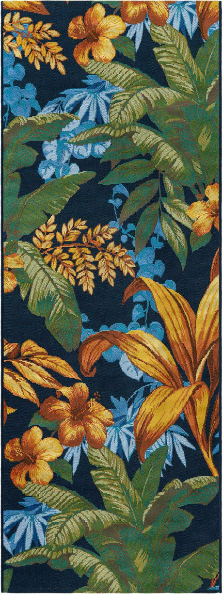 Multicolor 2' 7 x 7' 1 Outdoor Botanical Runner Area Rug Weather Resistant for Patio, Deck, Terrace, Balcony, Porch
