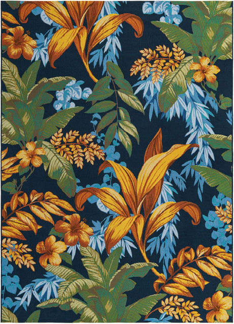 Multicolor 7' 1 x 10' Outdoor Botanical Rectangle Area Rug Weather Resistant for Patio, Deck, Terrace, Balcony, Porch