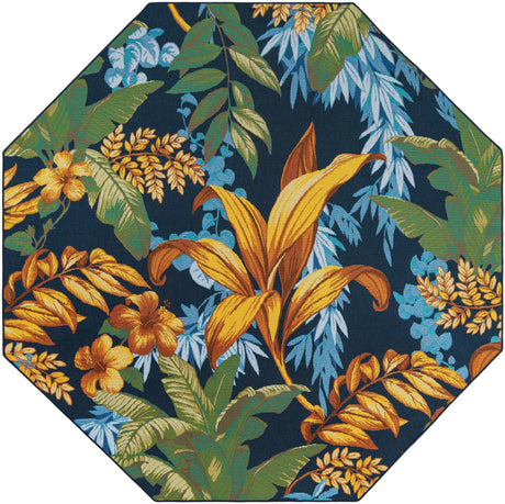 Multicolor 7' 10 x 7' 10 Outdoor Botanical Octagon Area Rug Weather Resistant for Patio, Deck, Terrace, Balcony, Porch Polypropylene Garden Floral Tropical Carpet for Sale at Rug Engine