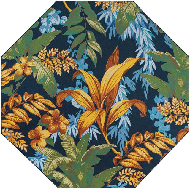 Multicolor 7' 10 x 7' 10 Outdoor Botanical Octagon Area Rug Weather Resistant for Patio, Deck, Terrace, Balcony, Porch Polypropylene Garden Floral Tropical Carpet for Sale at Rug Engine