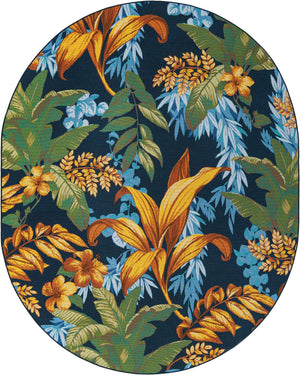 Multicolor 7' 10 x 10' Outdoor Botanical Oval Area Rug Weather Resistant for Patio, Deck, Terrace, Balcony, Porch Polypropylene Garden Floral Tropical Carpet for Sale at Rug Engine