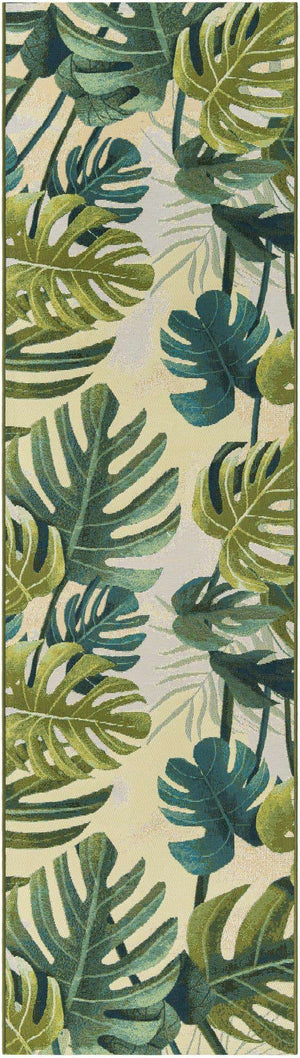 Green 2' 7 x 10' Outdoor Botanical Runner Area Rug Weather Resistant for Patio, Deck, Terrace, Balcony, Porch Polypropylene Garden Floral Tropical Carpet for Sale at Rug Engine