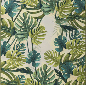 Green 10' x 10' Outdoor Botanical Square Area Rug Weather Resistant for Patio, Deck, Terrace, Balcony, Porch Polypropylene Garden Floral Tropical Carpet for Sale at Rug Engine