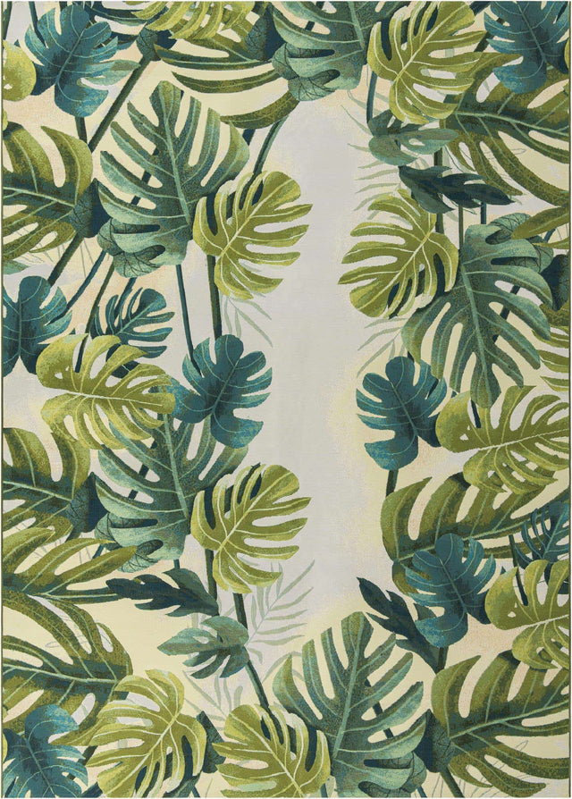 Green 10' x 14' 2 Outdoor Botanical Rectangle Area Rug Weather Resistant for Patio, Deck, Terrace, Balcony, Porch Polypropylene Garden Floral Tropical Carpet for Sale at Rug Engine