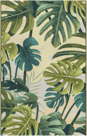 Green 3' 3 x 5' 3 Outdoor Botanical Rectangle Area Rug Weather Resistant for Patio, Deck, Terrace, Balcony, Porch Polypropylene Garden Floral Tropical Carpet for Sale at Rug Engine