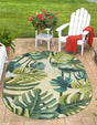 Green 2' 2 x 3' 1 Outdoor Botanical Oval Area Rug Weather Resistant for Patio, Deck, Terrace, Balcony, Porch Polypropylene Garden Floral Tropical Carpet for Sale at Rug Engine