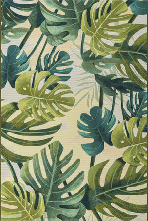 Green 6' 1 x 9' Outdoor Botanical Rectangle Area Rug Weather Resistant for Patio, Deck, Terrace, Balcony, Porch Polypropylene Garden Floral Tropical Carpet for Sale at Rug Engine