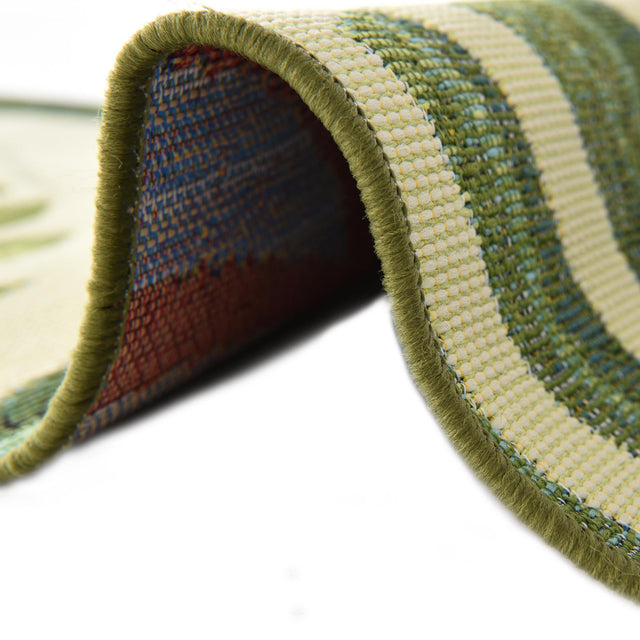 Green 5' 3 x 5' 3 Outdoor Botanical Octagon Area Rug Weather Resistant for Patio, Deck, Terrace, Balcony, Porch Polypropylene Garden Floral Tropical Carpet for Sale at Rug Engine