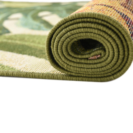 Green 7' 1 x 7' 1 Outdoor Botanical Octagon Area Rug Weather Resistant for Patio, Deck, Terrace, Balcony, Porch Polypropylene Garden Floral Tropical Carpet for Sale at Rug Engine