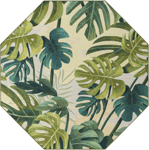 Green 7' 1 x 7' 1 Outdoor Botanical Octagon Area Rug Weather Resistant for Patio, Deck, Terrace, Balcony, Porch Polypropylene Garden Floral Tropical Carpet for Sale at Rug Engine