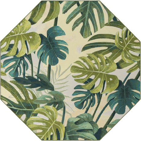Green 7' 1 x 7' 1 Outdoor Botanical Octagon Area Rug Weather Resistant for Patio, Deck, Terrace, Balcony, Porch Polypropylene Garden Floral Tropical Carpet for Sale at Rug Engine