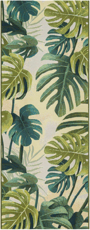 Green 2' 7 x 7' 1 Outdoor Botanical Runner Area Rug Weather Resistant for Patio, Deck, Terrace, Balcony, Porch Polypropylene Garden Floral Tropical Carpet for Sale at Rug Engine