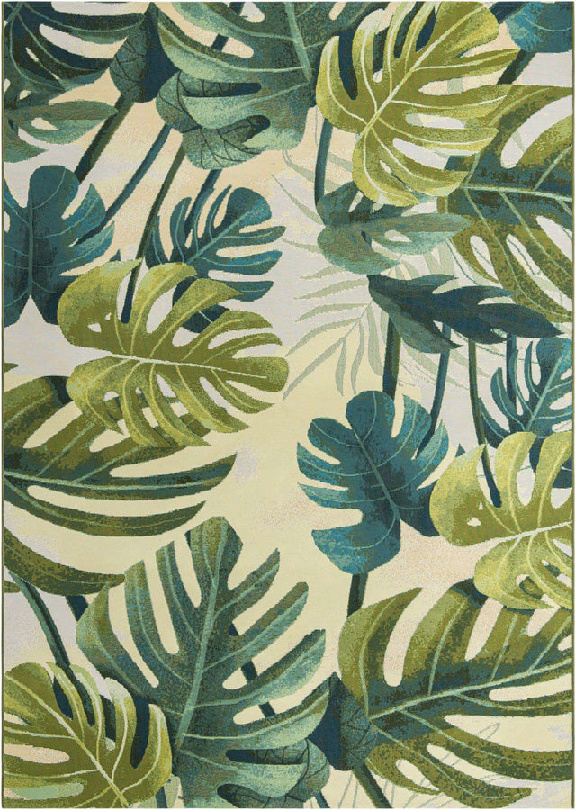 Green 7' 1 x 10' Outdoor Botanical Rectangle Area Rug Weather Resistant for Patio, Deck, Terrace, Balcony, Porch Polypropylene Garden Floral Tropical Carpet for Sale at Rug Engine