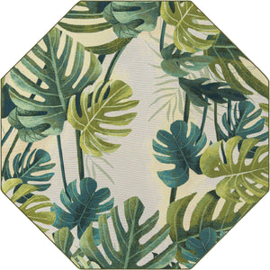 Green 7' 10 x 7' 10 Outdoor Botanical Octagon Area Rug Weather Resistant for Patio, Deck, Terrace, Balcony, Porch Polypropylene Garden Floral Tropical Carpet for Sale at Rug Engine