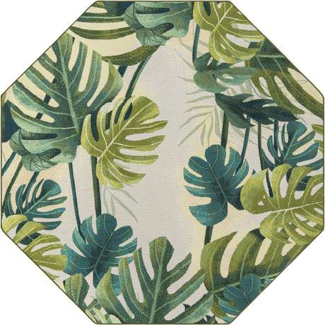Green 7' 10 x 7' 10 Outdoor Botanical Octagon Area Rug Weather Resistant for Patio, Deck, Terrace, Balcony, Porch Polypropylene Garden Floral Tropical Carpet for Sale at Rug Engine