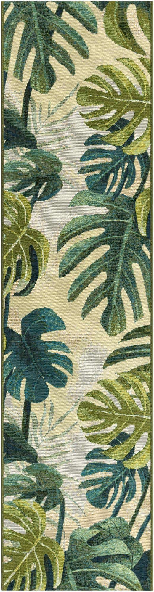 Green 2' x 8' Outdoor Botanical Runner Area Rug Weather Resistant for Patio, Deck, Terrace, Balcony, Porch Polypropylene Garden Floral Tropical Carpet for Sale at Rug Engine