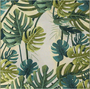 Green 7' 10 x 7' 10 Outdoor Botanical Square Area Rug Weather Resistant for Patio, Deck, Terrace, Balcony, Porch Polypropylene Garden Floral Tropical Carpet for Sale at Rug Engine