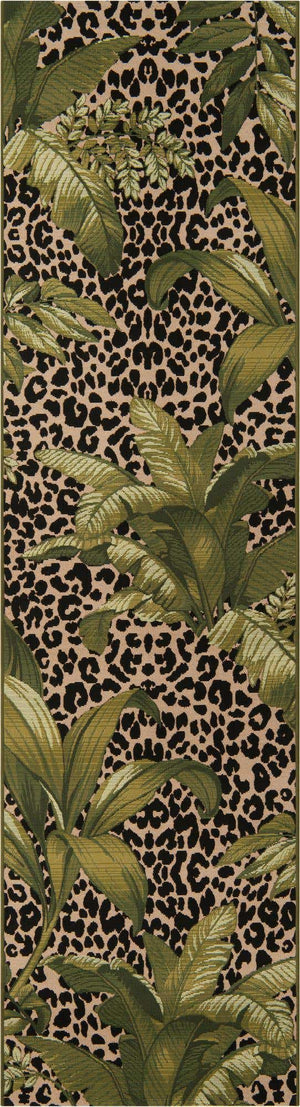 Green 2' 7 x 10' Outdoor Botanical Runner Area Rug Weather Resistant for Patio, Deck, Terrace, Balcony, Porch
