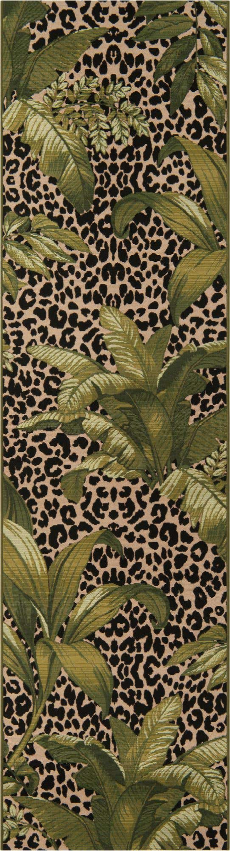 Green 2' 7 x 10' Outdoor Botanical Runner Area Rug Weather Resistant for Patio, Deck, Terrace, Balcony, Porch