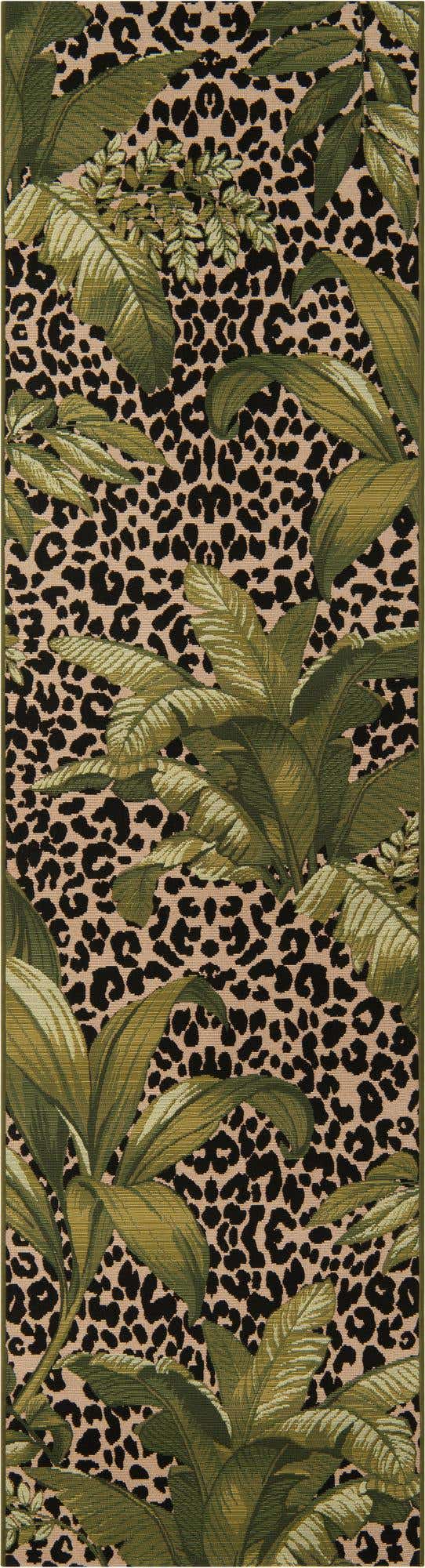 Green 2' 7 x 10' Outdoor Botanical Runner Area Rug Weather Resistant for Patio, Deck, Terrace, Balcony, Porch