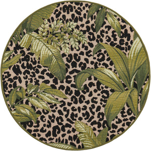 Green 3' 1 x 3' 1 Outdoor Botanical Round Area Rug Weather Resistant for Patio, Deck, Terrace, Balcony, Porch Polypropylene Garden Floral Tropical Carpet for Sale at Rug Engine