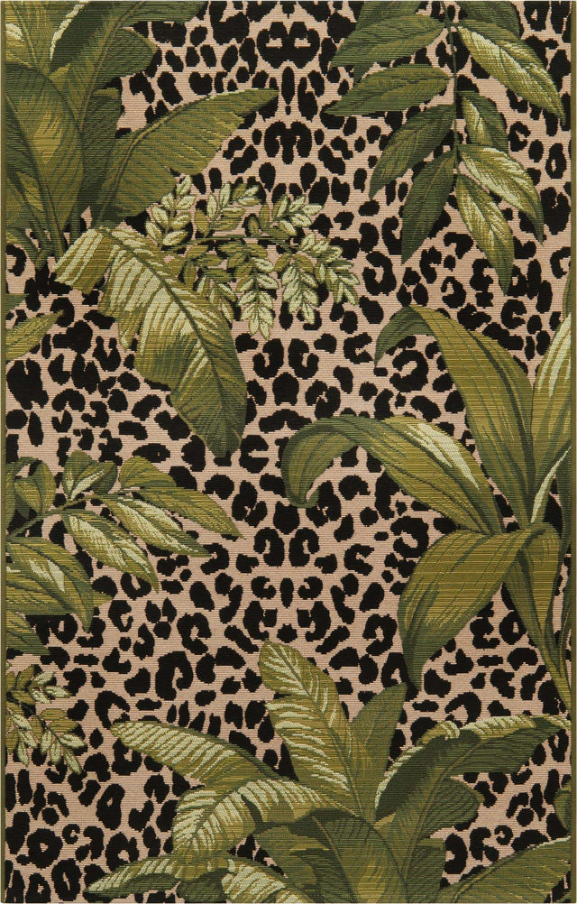 Green 3' 3 x 5' 3 Outdoor Botanical Rectangle Area Rug Weather Resistant for Patio, Deck, Terrace, Balcony, Porch Polypropylene Garden Floral Tropical Carpet for Sale at Rug Engine