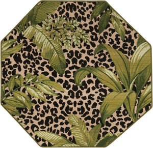 Green 4' 1 x 4' 1 Outdoor Botanical Octagon Area Rug Weather Resistant for Patio, Deck, Terrace, Balcony, Porch Polypropylene Garden Floral Tropical Carpet for Sale at Rug Engine