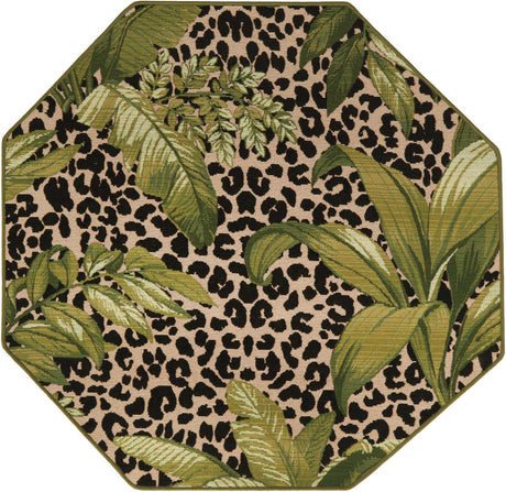 Green 4' 1 x 4' 1 Outdoor Botanical Octagon Area Rug Weather Resistant for Patio, Deck, Terrace, Balcony, Porch Polypropylene Garden Floral Tropical Carpet for Sale at Rug Engine