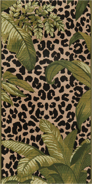 Green 2' x 4' 1 Outdoor Botanical Runner Area Rug Weather Resistant for Patio, Deck, Terrace, Balcony, Porch Polypropylene Garden Floral Tropical Carpet for Sale at Rug Engine