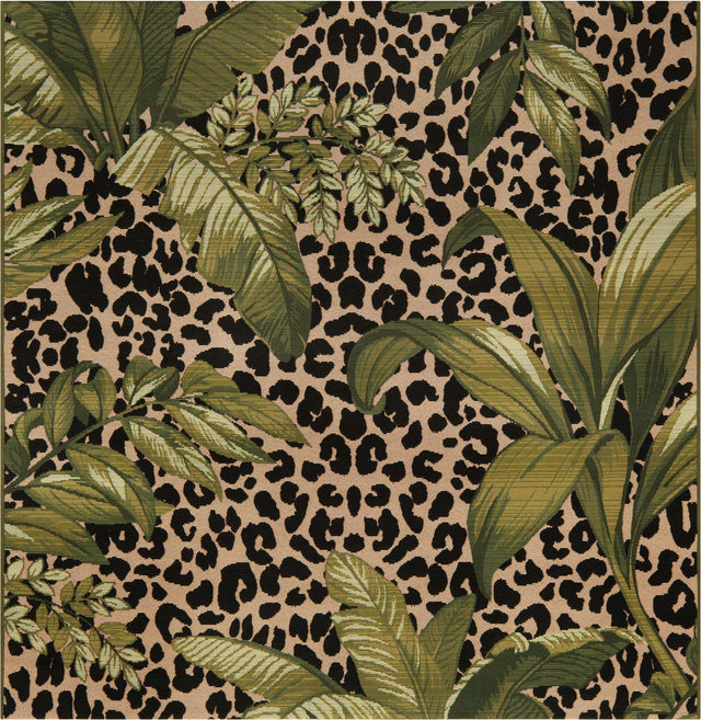 Green 5' 3 x 5' 3 Outdoor Botanical Square Area Rug Weather Resistant for Patio, Deck, Terrace, Balcony, Porch Polypropylene Garden Floral Tropical Carpet for Sale at Rug Engine