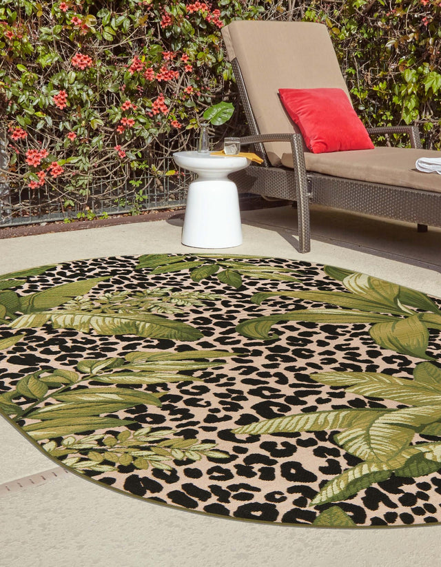 Green 5' 3 x 8' Outdoor Botanical Oval Area Rug Weather Resistant for Patio, Deck, Terrace, Balcony, Porch Polypropylene Garden Floral Tropical Carpet for Sale at Rug Engine