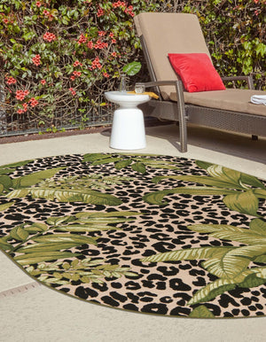 Green 4' 1 x 6' 1 Outdoor Botanical Oval Area Rug Weather Resistant for Patio, Deck, Terrace, Balcony, Porch Polypropylene Garden Floral Tropical Carpet for Sale at Rug Engine