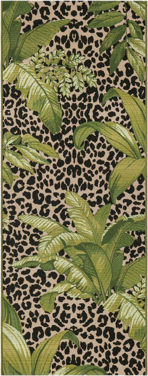 Green 2' 7 x 7' 1 Outdoor Botanical Runner Area Rug Weather Resistant for Patio, Deck, Terrace, Balcony, Porch Polypropylene Garden Floral Tropical Carpet for Sale at Rug Engine