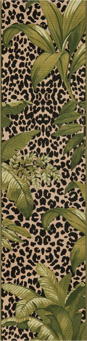 Green 2' x 8' Outdoor Botanical Runner Area Rug Weather Resistant for Patio, Deck, Terrace, Balcony, Porch Polypropylene Garden Floral Tropical Carpet for Sale at Rug Engine