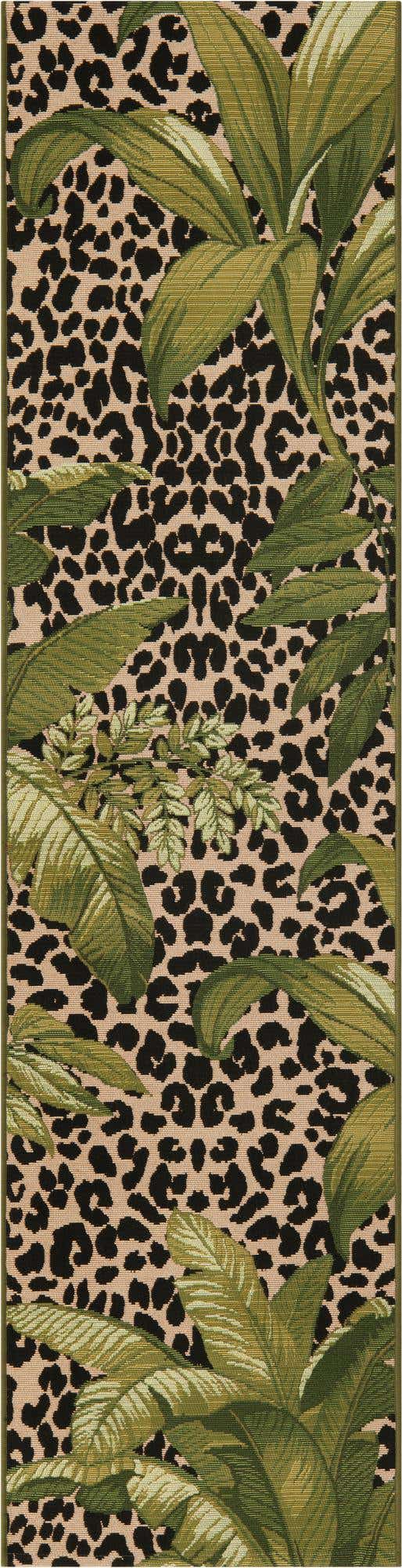 Green 2' x 8' Outdoor Botanical Runner Area Rug Weather Resistant for Patio, Deck, Terrace, Balcony, Porch Polypropylene Garden Floral Tropical Carpet for Sale at Rug Engine