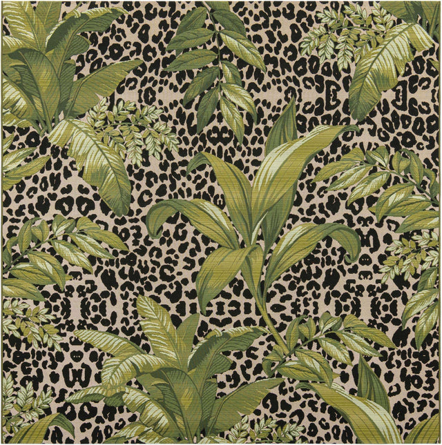 Green 7' 10 x 7' 10 Outdoor Botanical Square Area Rug Weather Resistant for Patio, Deck, Terrace, Balcony, Porch Polypropylene Garden Floral Tropical Carpet for Sale at Rug Engine
