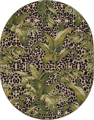 Green 7' 10 x 10' Outdoor Botanical Oval Area Rug Weather Resistant for Patio, Deck, Terrace, Balcony, Porch Polypropylene Garden Floral Tropical Carpet for Sale at Rug Engine