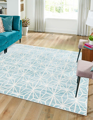 Blue 7' 10 x 7' 10 Jill Zarin Uptown Square Area Rug 70% Polypropylene & 30% Polyester  Contemporary Carpet for Living, Dining, Office, Bedroom for Sale at Rug Engine