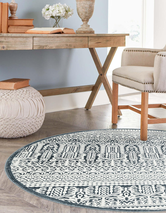 Blue 5' 3 x 5' 3 Jill Zarin Uptown Round Area Rug 70% Polypropylene & 30% Polyester  Contemporary Carpet for Living, Dining, Office, Bedroom for Sale at Rug Engine