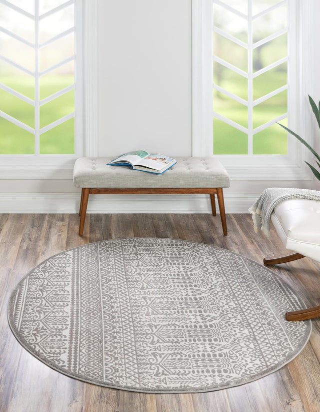 Gray 7' 10 x 7' 10 Jill Zarin Uptown Round Area Rug 70% Polypropylene & 30% Polyester  Contemporary Carpet for Living, Dining, Office, Bedroom for Sale at Rug Engine