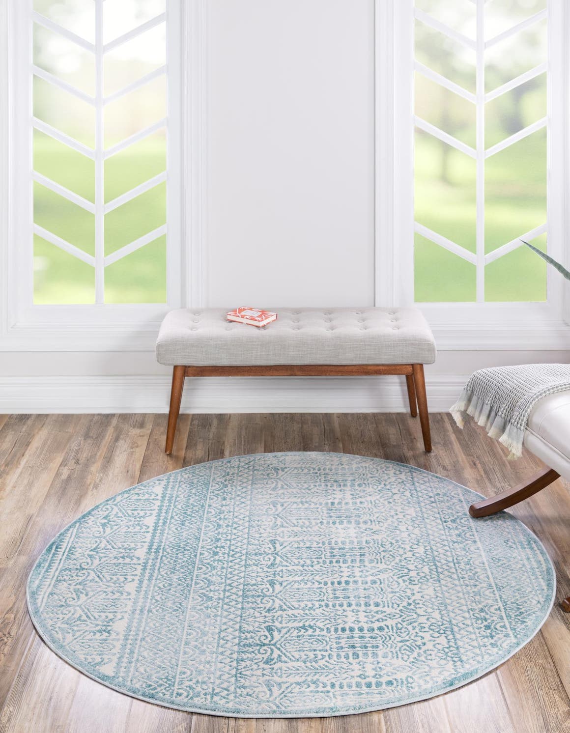 Teal 5' 3 x 5' 3 Jill Zarin Uptown Round Area Rug 70% Polypropylene & 30% Polyester  Contemporary Carpet for Living, Dining, Office, Bedroom for Sale at Rug Engine