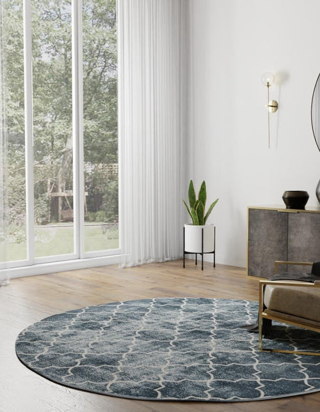 Navy Blue 7' 10 x 7' 10 Jill Zarin Uptown Round Area Rug 70% Polypropylene & 30% Polyester  Contemporary Carpet for Living, Dining, Office, Bedroom for Sale at Rug Engine