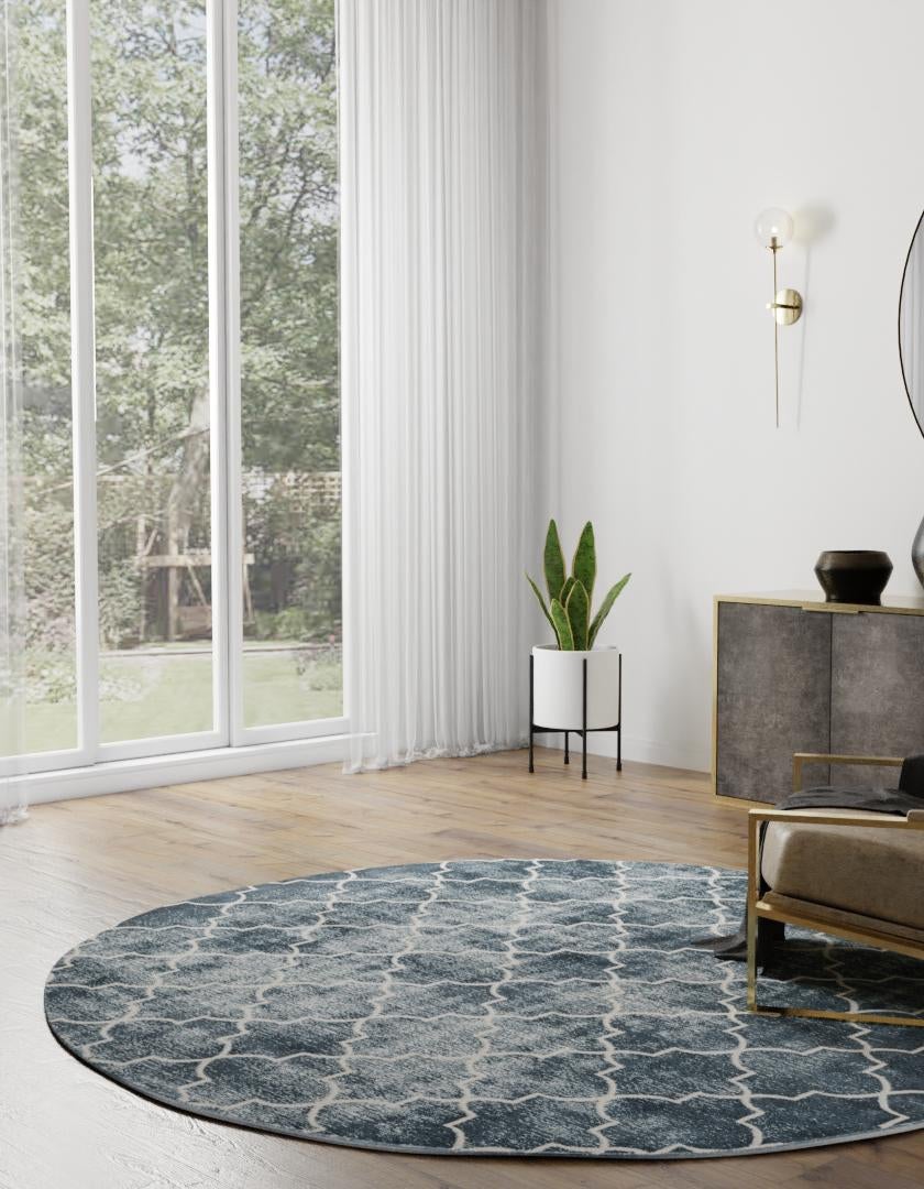 Navy Blue 3' 3 x 3' 3 Jill Zarin Uptown Round Area Rug 70% Polypropylene & 30% Polyester  Contemporary Carpet for Living, Dining, Office, Bedroom for Sale at Rug Engine
