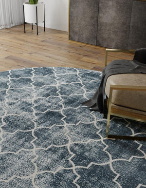 Navy Blue 7' 10 x 7' 10 Jill Zarin Uptown Round Area Rug 70% Polypropylene & 30% Polyester  Contemporary Carpet for Living, Dining, Office, Bedroom for Sale at Rug Engine