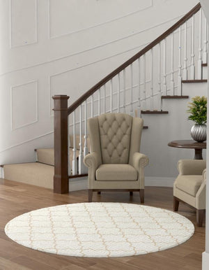 White 7' 10 x 7' 10 Jill Zarin Uptown Round Area Rug 70% Polypropylene & 30% Polyester  Contemporary Carpet for Living, Dining, Office, Bedroom for Sale at Rug Engine