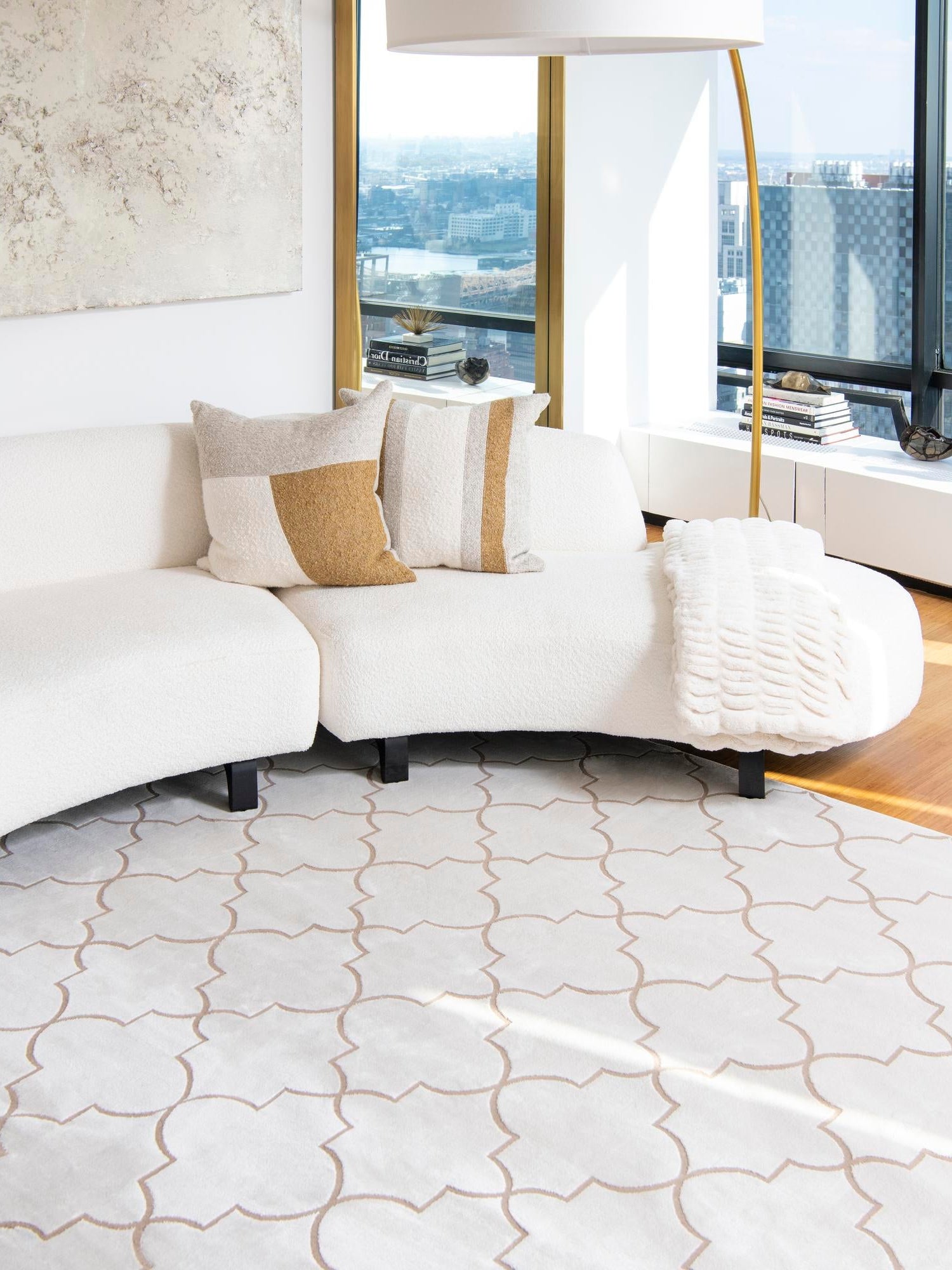 White 7' 10 x 10' Jill Zarin Uptown Rectangle Area Rug 70% Polypropylene & 30% Polyester  Contemporary Carpet for Living, Dining, Office, Bedroom for Sale at Rug Engine