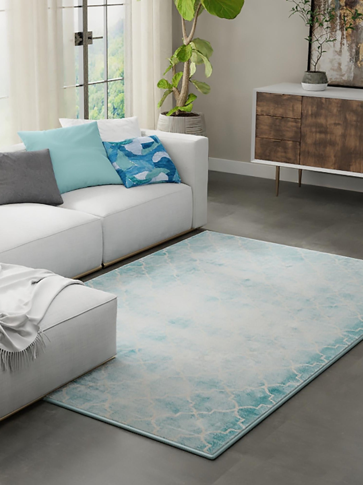 Teal 4' 1 x 6' 1 Jill Zarin Uptown Rectangle Area Rug 70% Polypropylene & 30% Polyester  Contemporary Carpet for Living, Dining, Office, Bedroom for Sale at Rug Engine