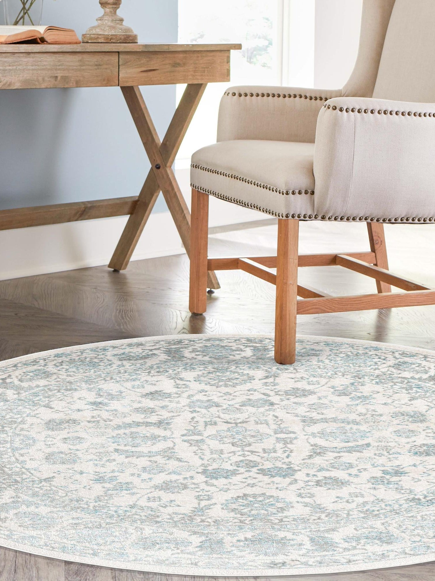 Teal 7' 10 x 7' 10 Jill Zarin Uptown Round Area Rug 70% Polypropylene & 30% Polyester  Contemporary Carpet for Living, Dining, Office, Bedroom for Sale at Rug Engine