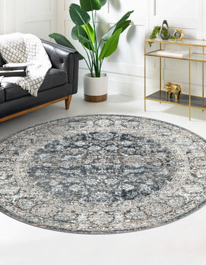 Navy Blue 5' 3 x 5' 3 Jill Zarin Uptown Round Area Rug 70% Polypropylene & 30% Polyester  Contemporary Carpet for Living, Dining, Office, Bedroom for Sale at Rug Engine